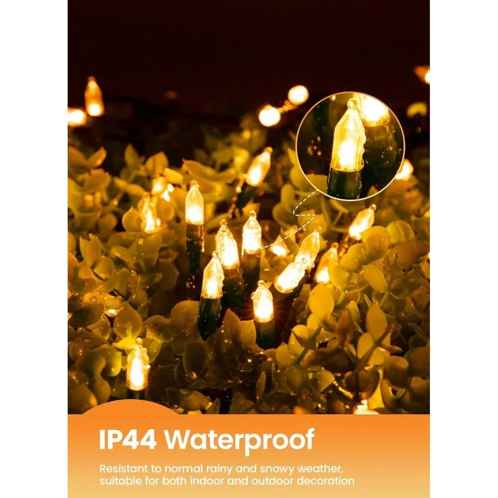 Christmas Mini Lights 39ft with 100 Clear Bulbs & 8 Modes - Waterproof Design